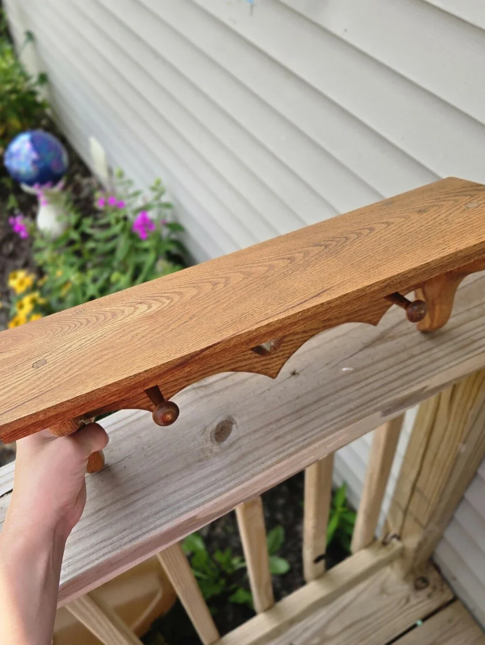 Wood Oak Heart Cutout Peg Wall Shelf Vintage